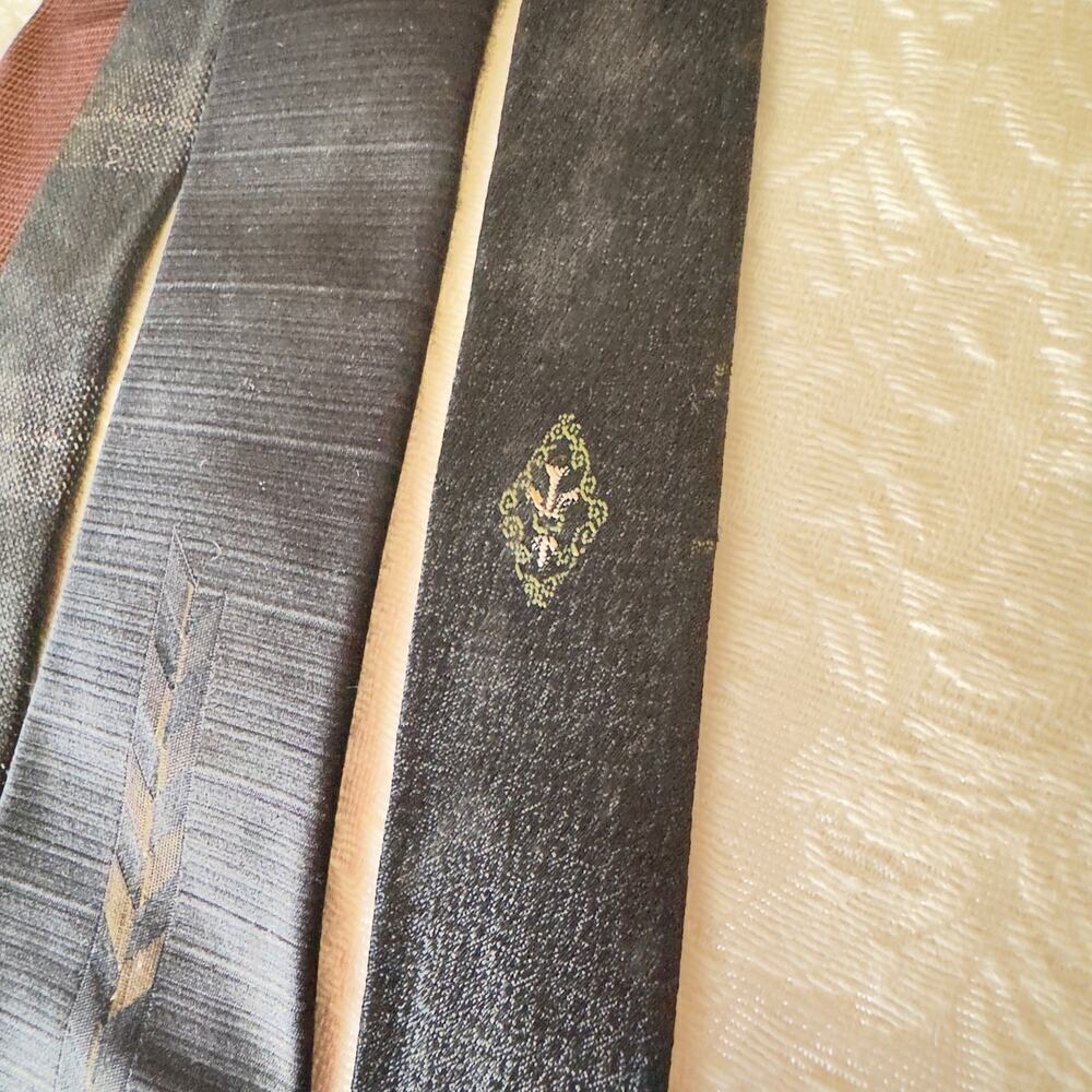 Lot of 4 Skinny Ties Vintage 1960’s Silk Wide Fall Winter Black Green Necktie - Picture 2 of 10